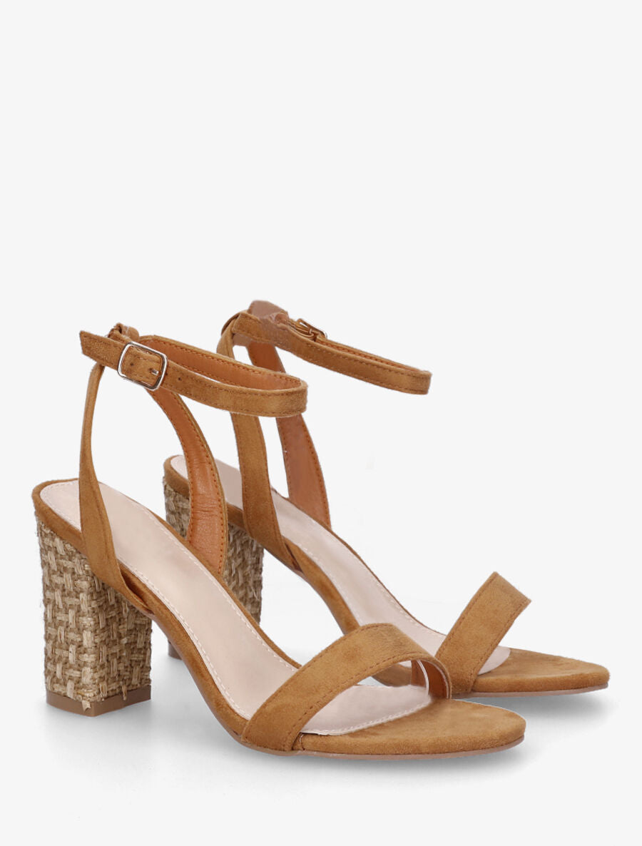Sandales à talon bi-matière - Camel - 4