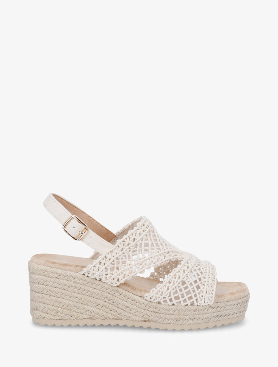 Sandales compensées style macramé - Beige - 1