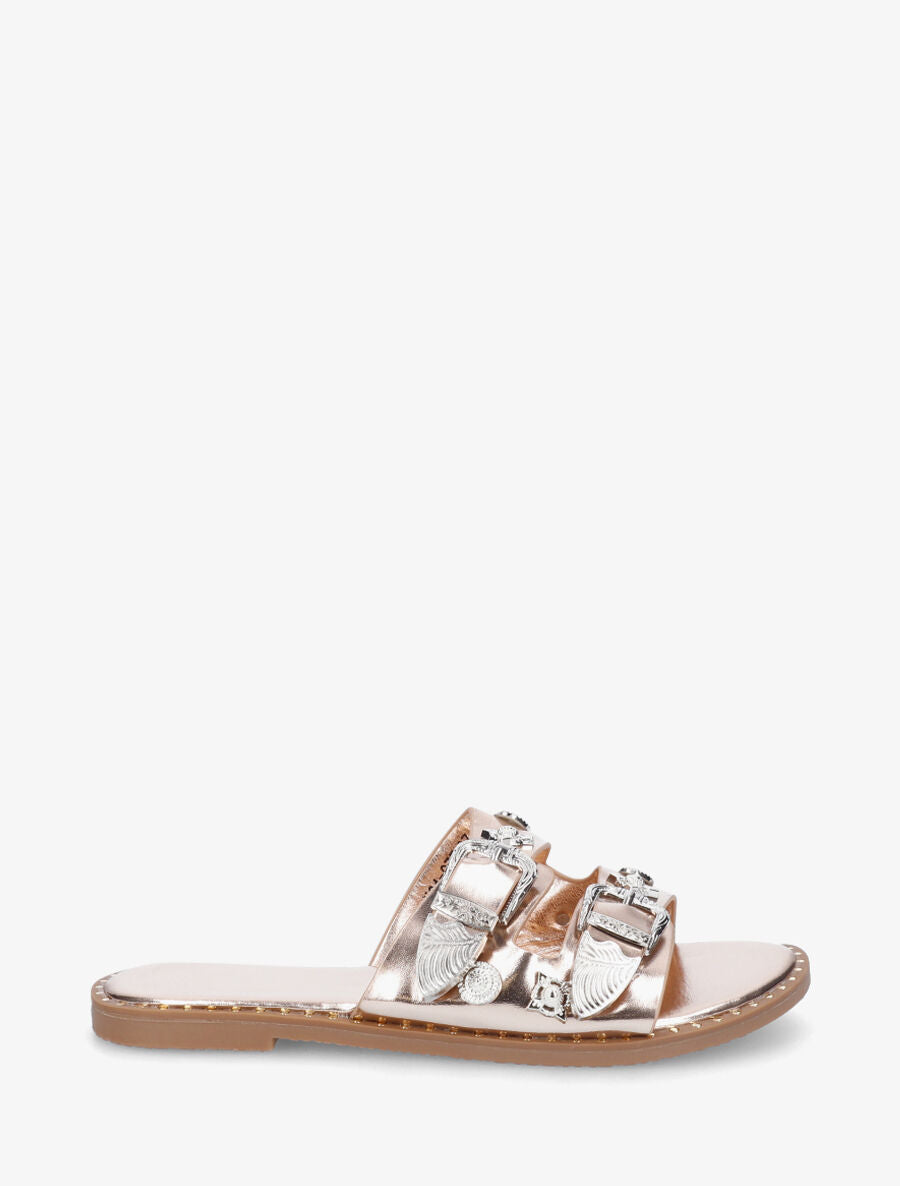 Claquettes en simili à boucles gravées - Rose gold - 5