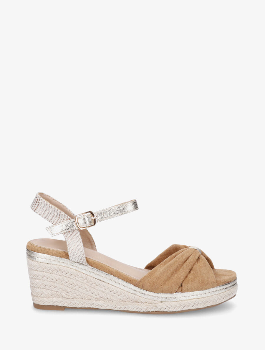 Sandales compensées en suédine style espadrille - Camel - 5