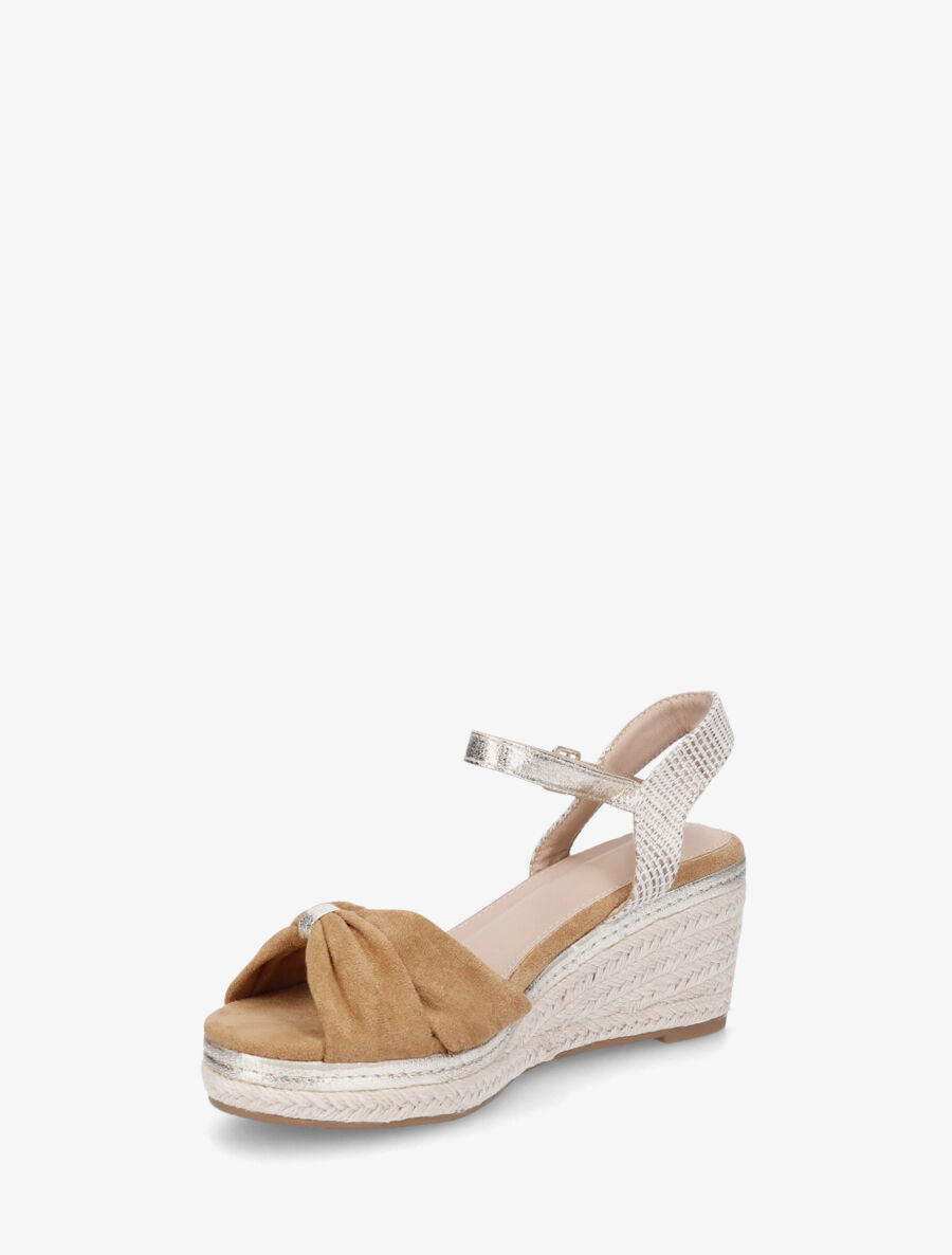 Sandales compensées en suédine style espadrille - Camel - 3