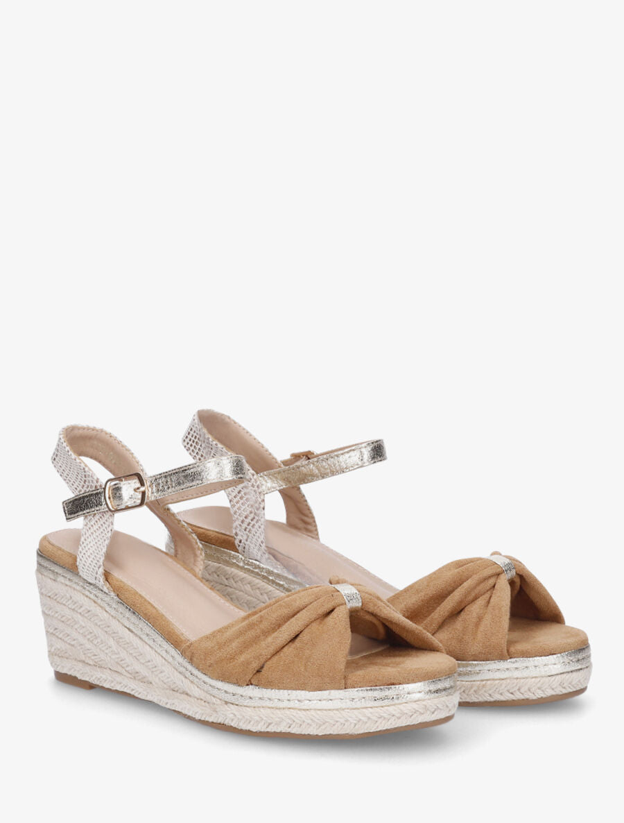 Sandales compensées en suédine style espadrille - Camel - 4