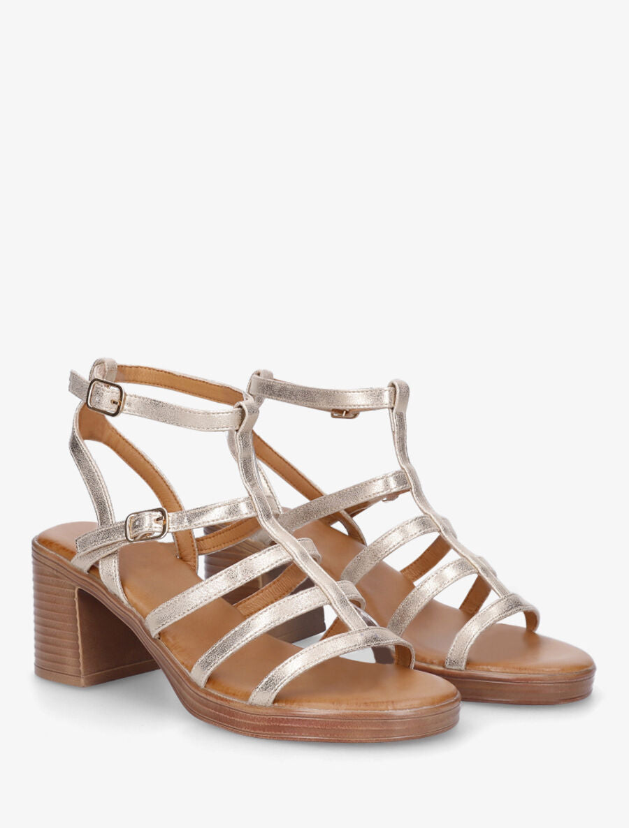 Sandales à talon style spartiate - Or - 4