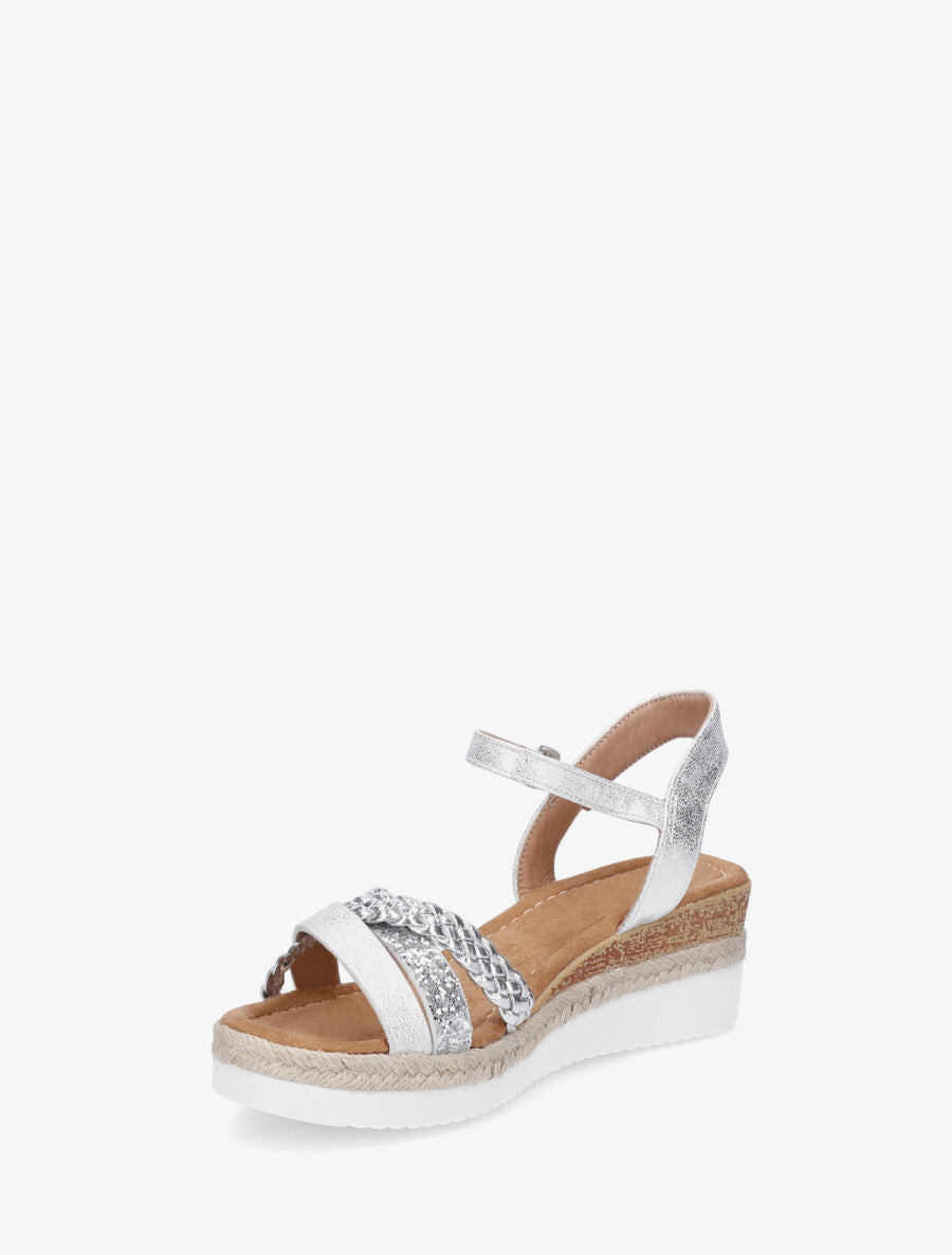 Sandales compensées croisées à paillettes - Argent - 3