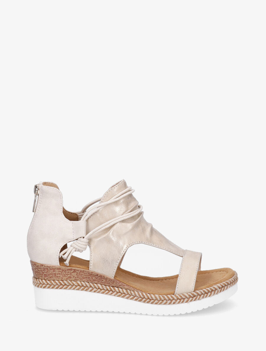 Sandales compensées effet froncé - Beige - 1