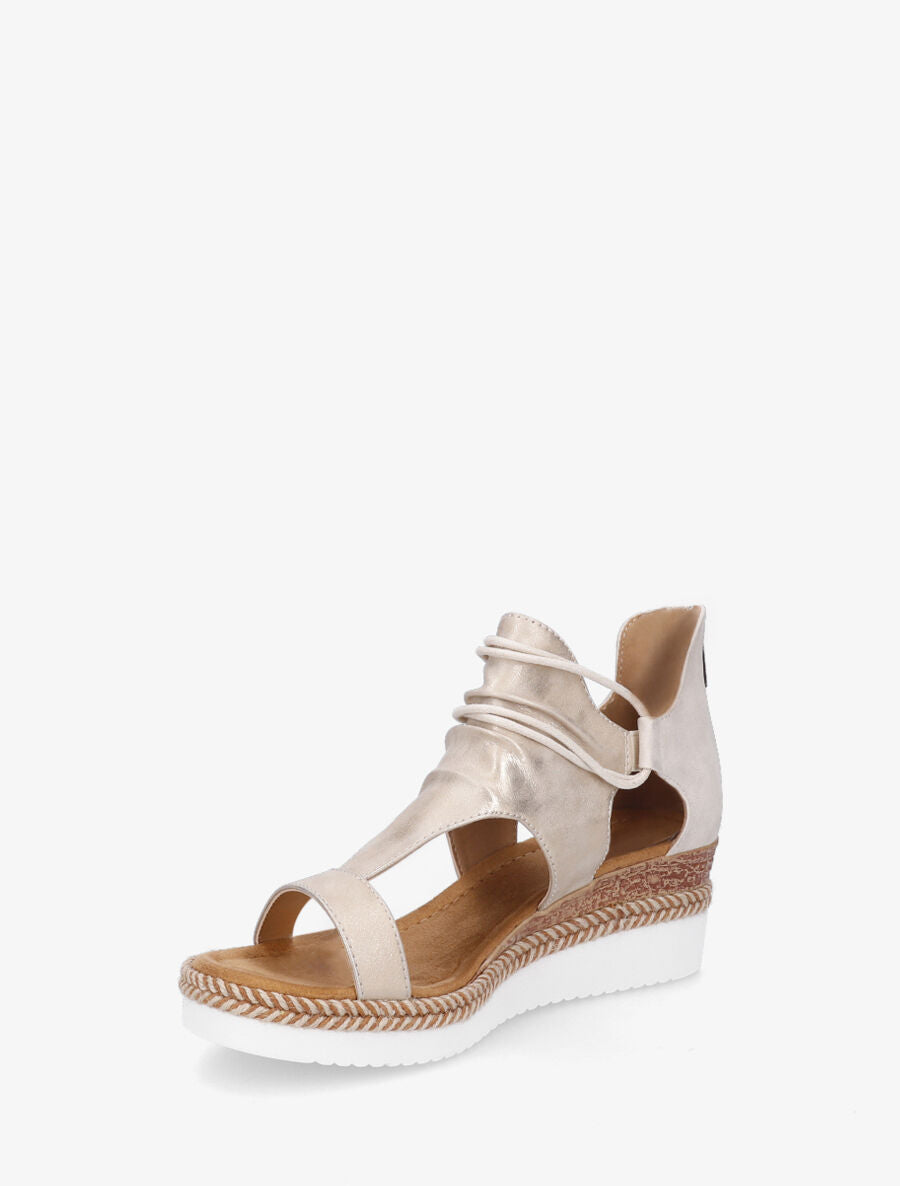 Sandales compensées effet froncé - Beige - 3