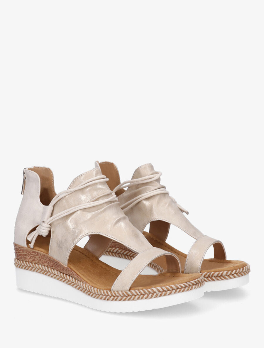 Sandales compensées effet froncé - Beige - 4