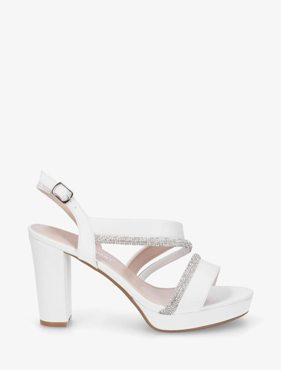 Sandales à plateforme et strass - Blanc - 1