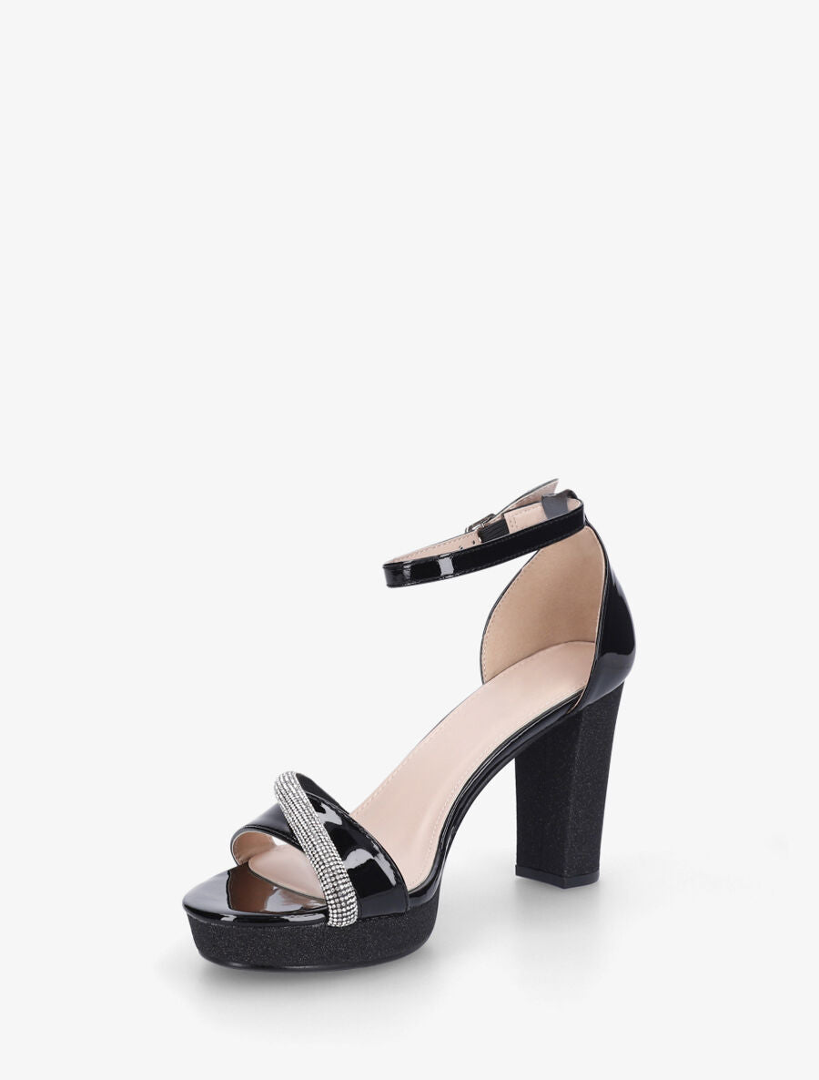 Sandales à plateforme strass et paillettes - Noir - 3
