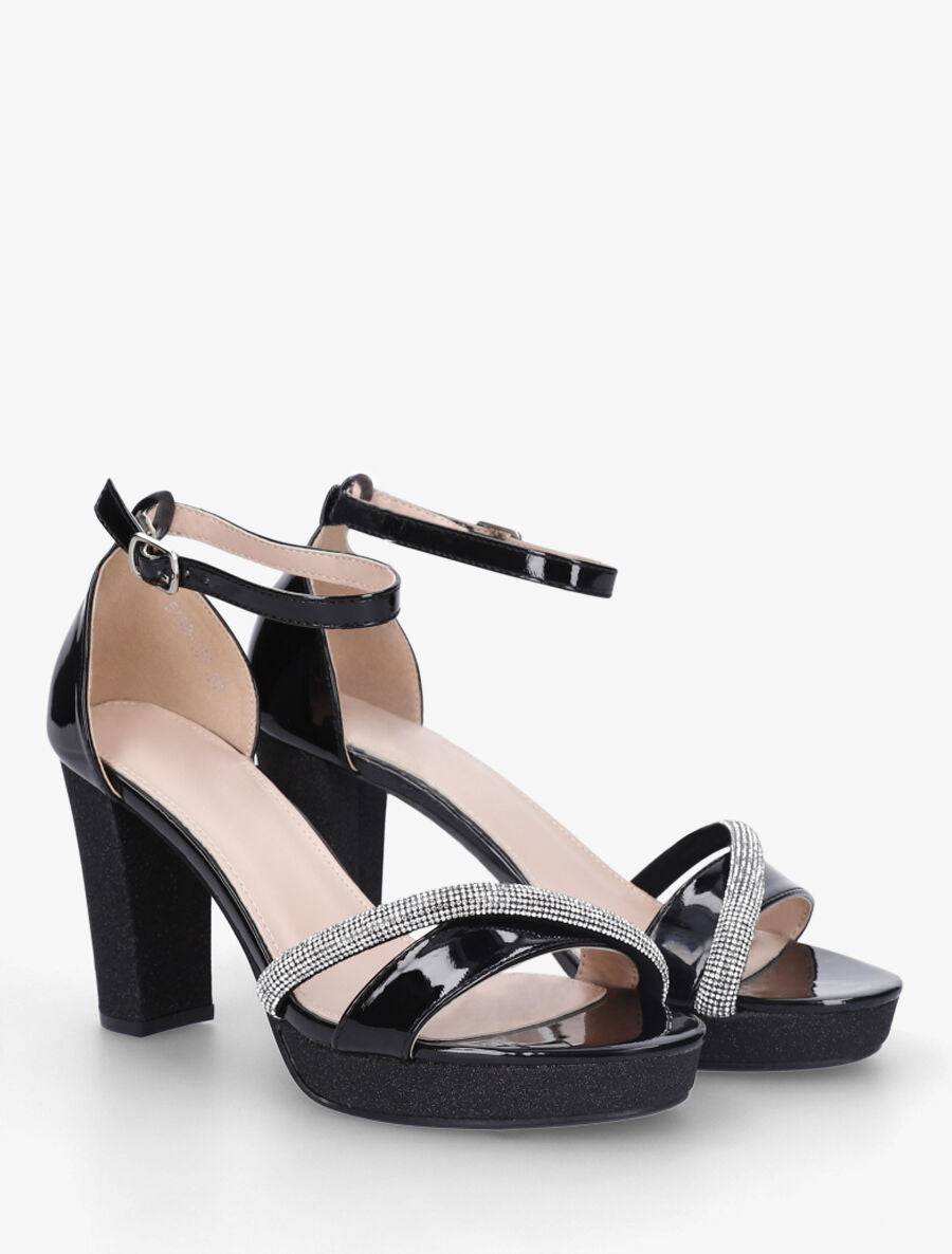 Sandales à plateforme strass et paillettes - Noir - 4