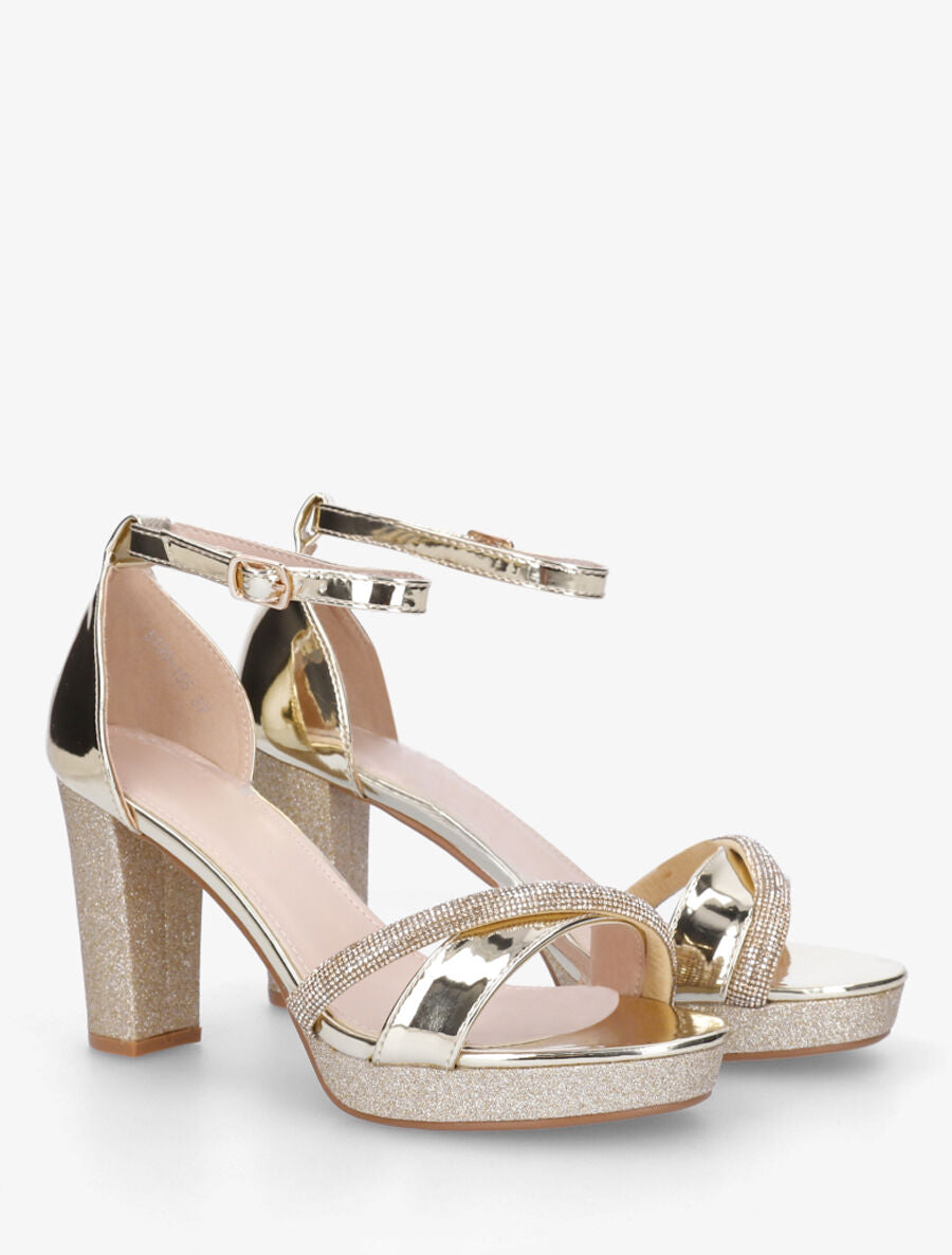 Sandales à plateforme strass et paillettes - Or - 4