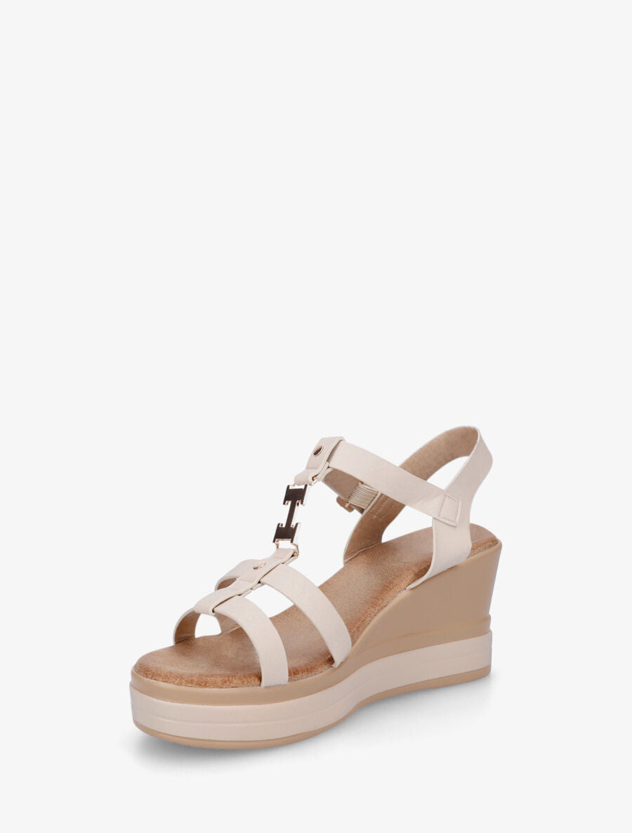 Sandales compensées à boucle métallique - Beige - 3