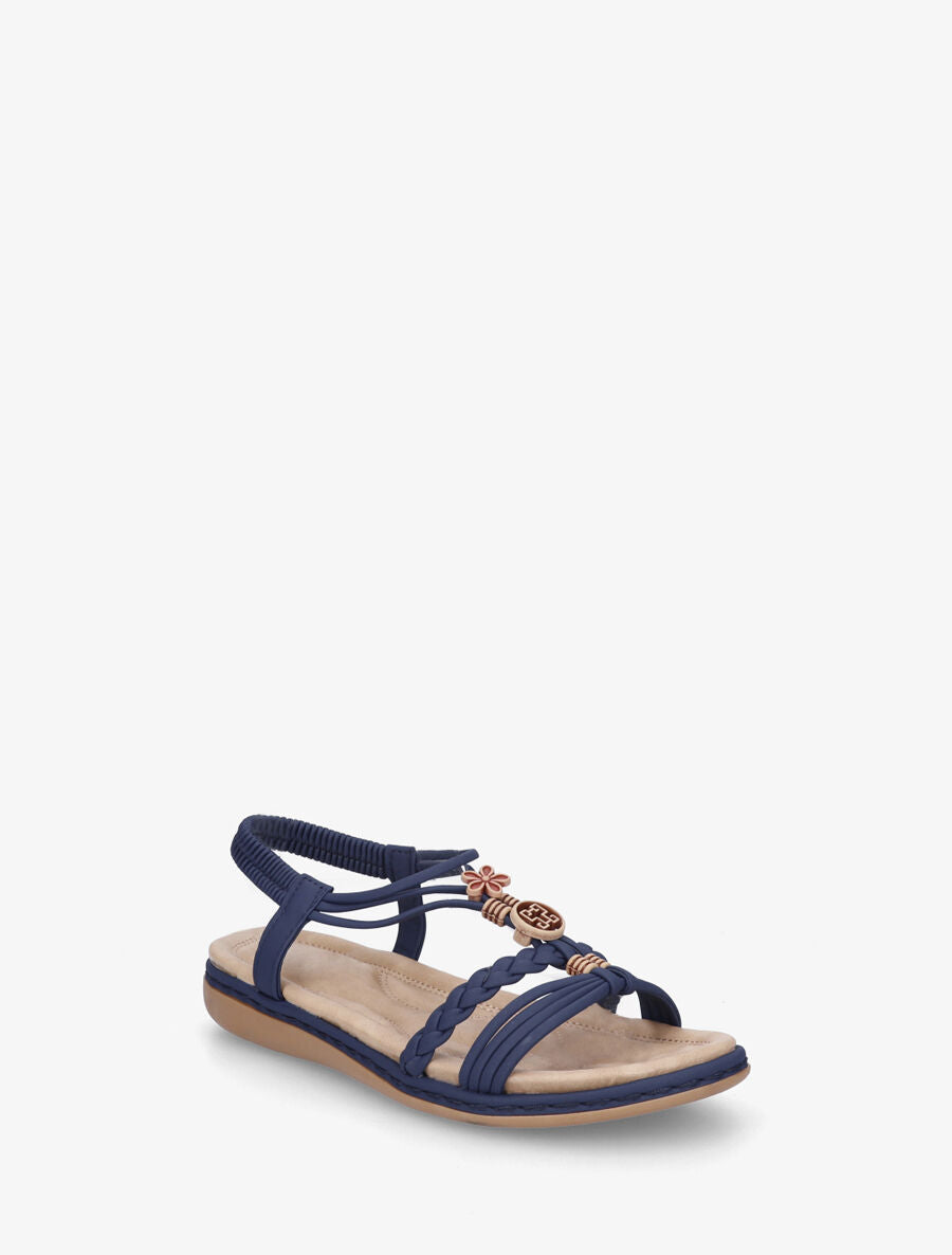 Nu-pieds unis à empiècement perles en bois - Marine - 2
