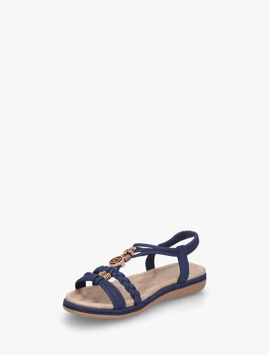 Nu-pieds unis à empiècement perles en bois - Marine - 3