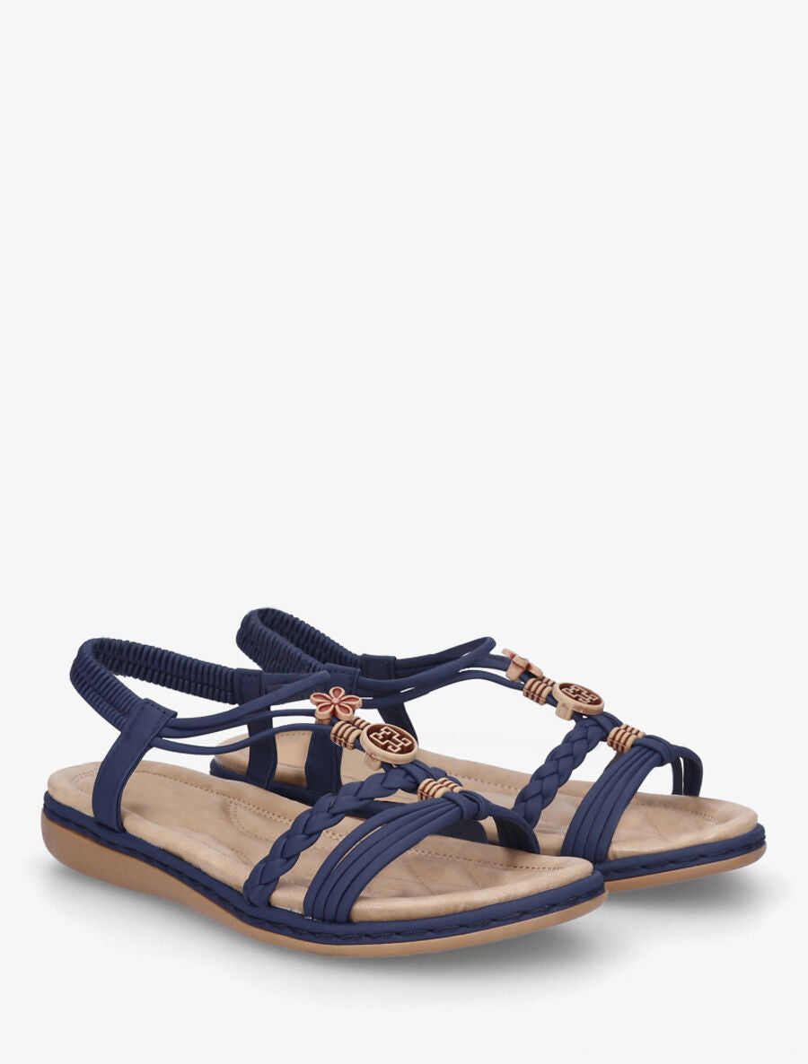 Nu-pieds unis à empiècement perles en bois - Marine - 4