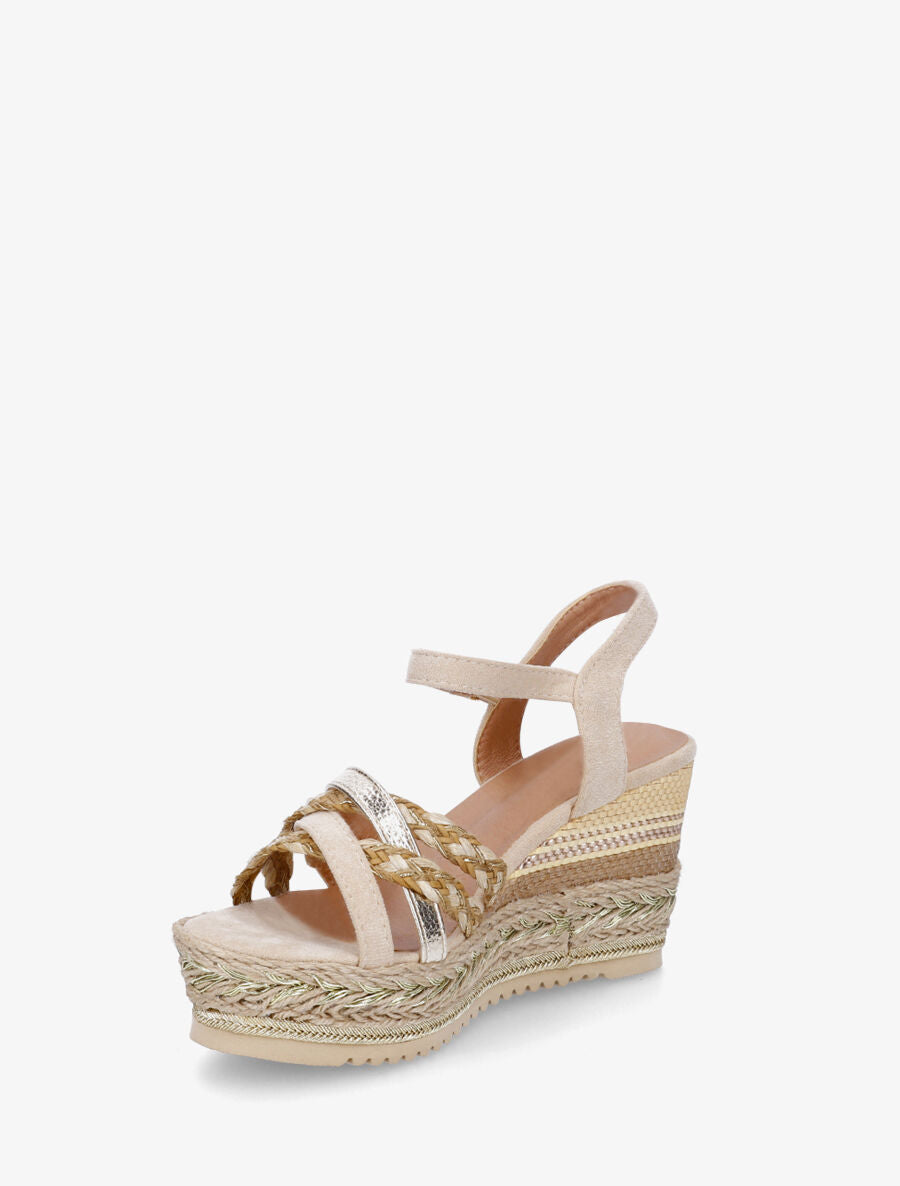 Sandales compensées en simili et raphia - Beige - 3