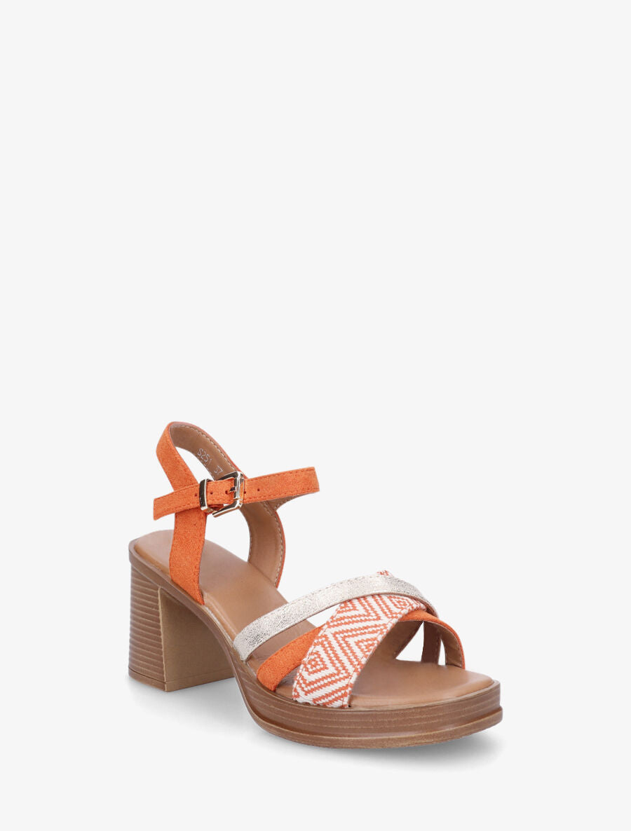 Sandales à talon à imprimé losanges - Orange - 2