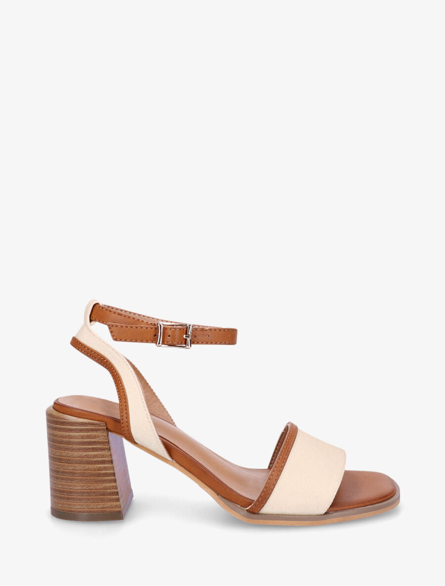 Sandales à talon en tissu effet denim - Beige - 5