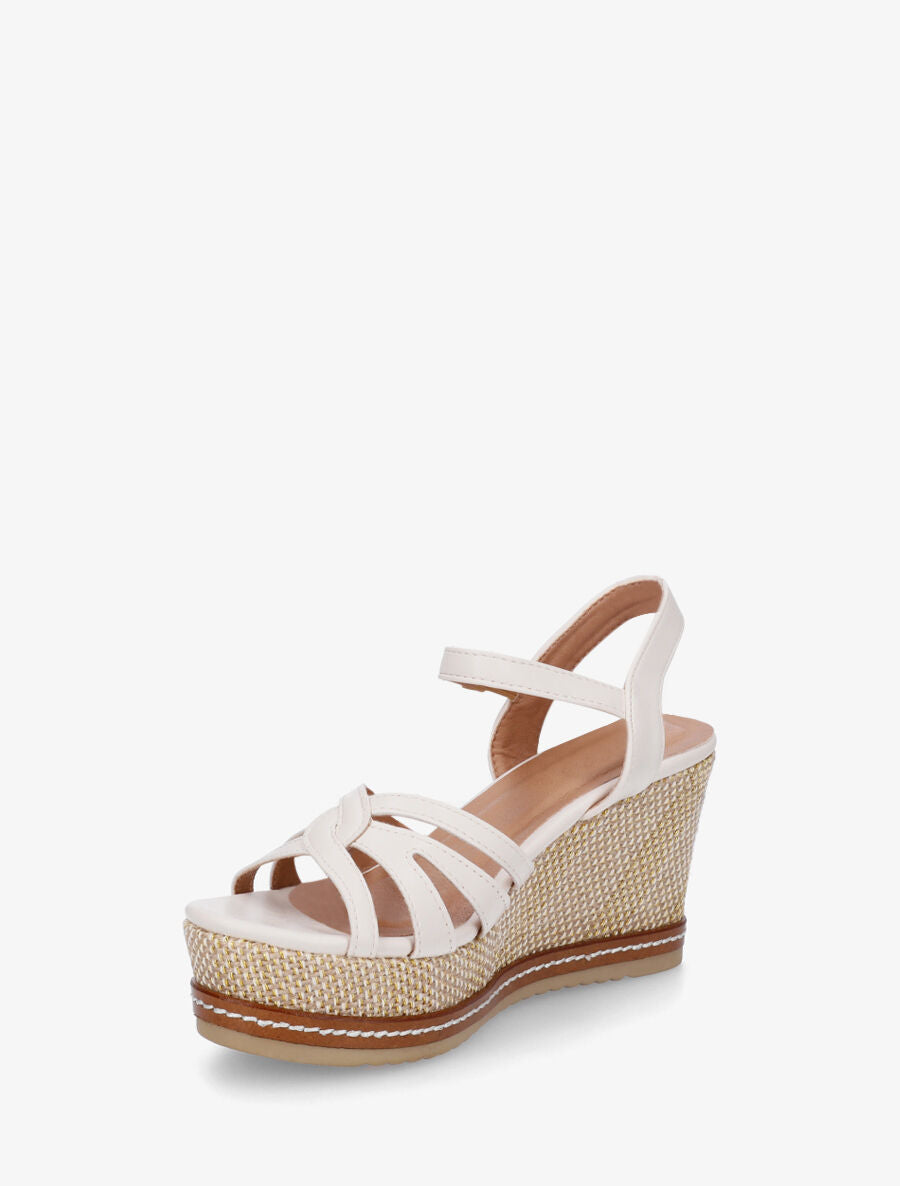 Sandales en simili à talon compensé tissé - Beige - 3