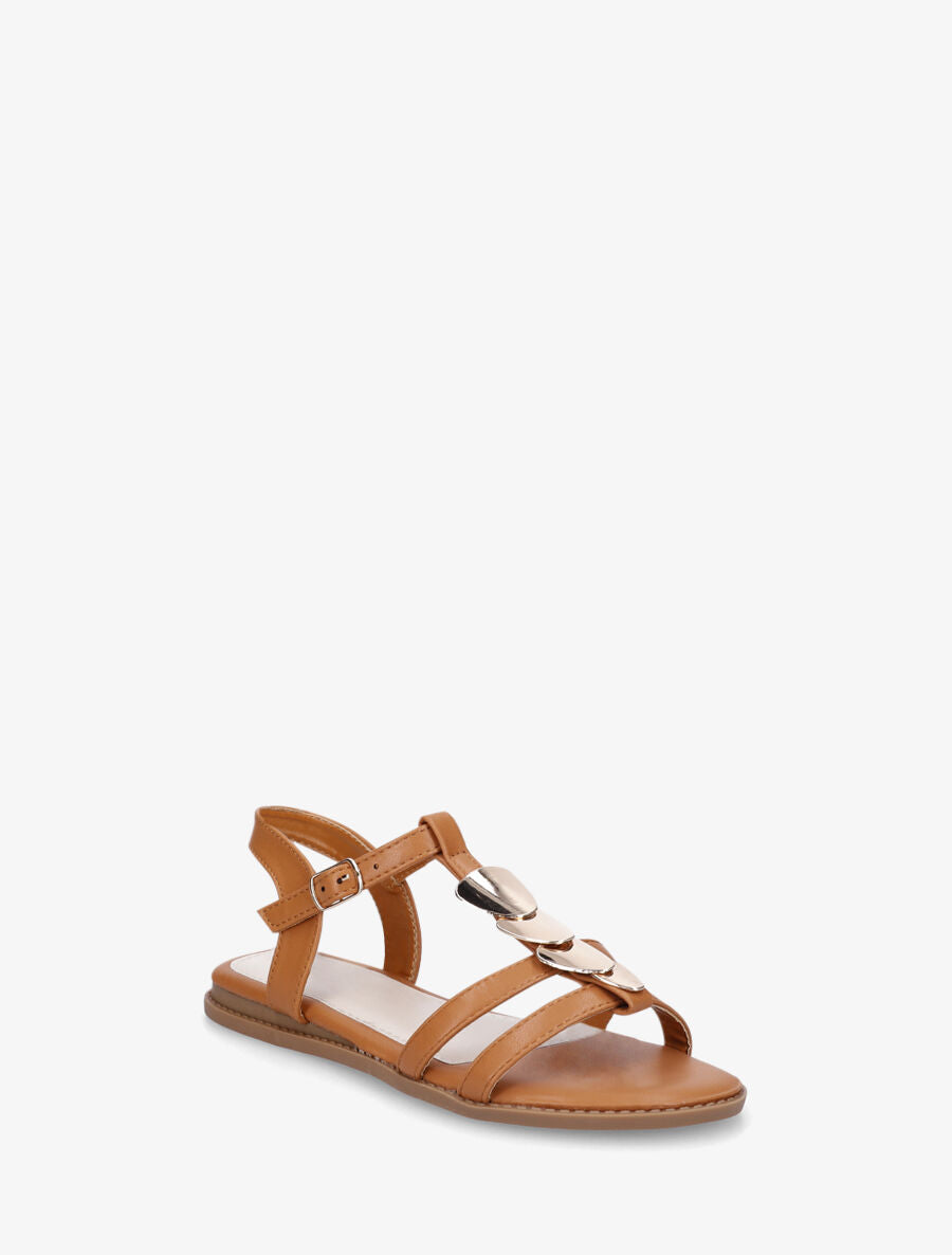 Nu-pieds en simili à bride bijoux - Camel - 2