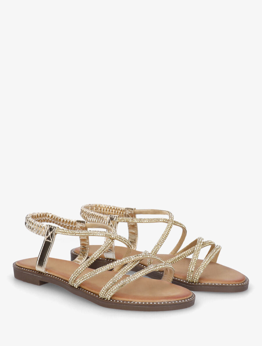 Nu-pieds à brides strassées - Or - 4