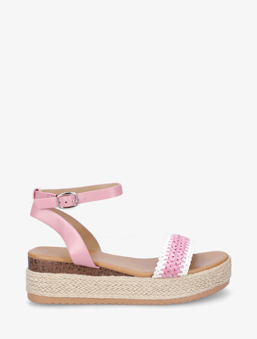 Sandales compensées bi-matière - Rose - 1