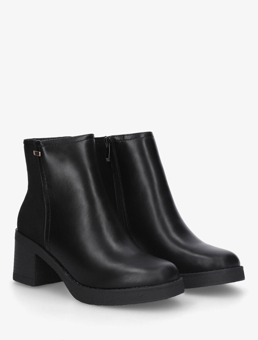 Bottines en simili et suédine - Noir - 4