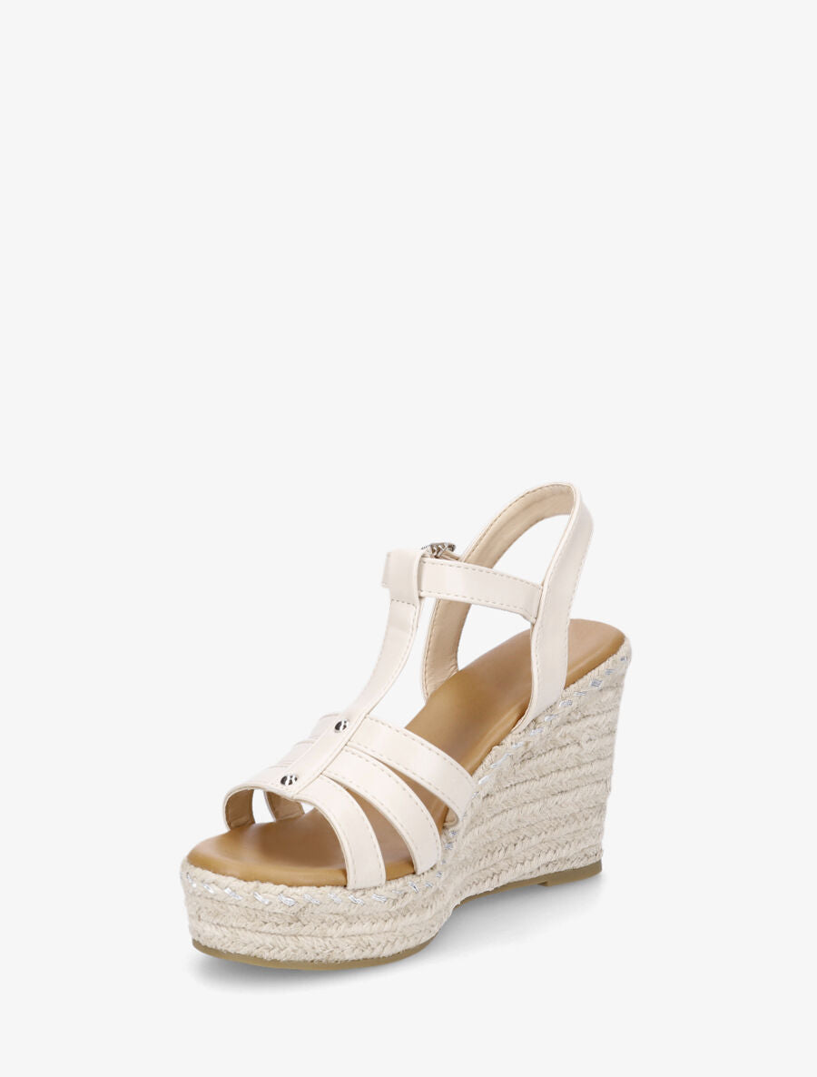 Sandales compensées à plateforme effet raphia - Beige - 3