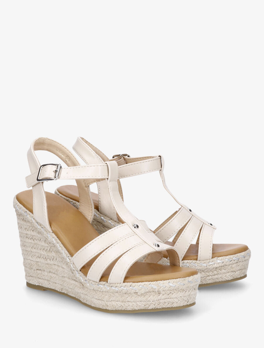 Sandales compensées à plateforme effet raphia - Beige - 4