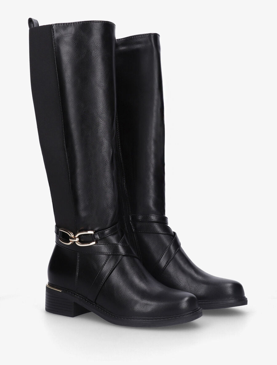 Bottes élastiquées en simili à talon - Noir - 4