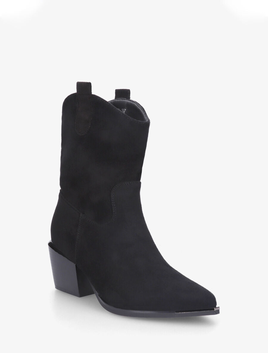 Bottines style santiags en suédine - Noir - 2