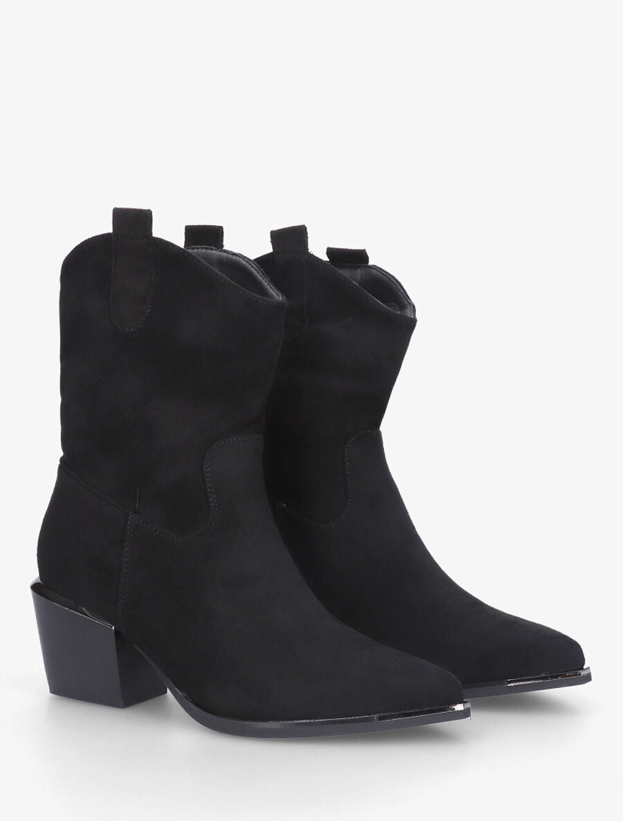 Bottines style santiags en suédine - Noir - 4