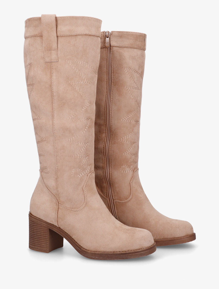Bottes en suédine brodées - Taupe - 4