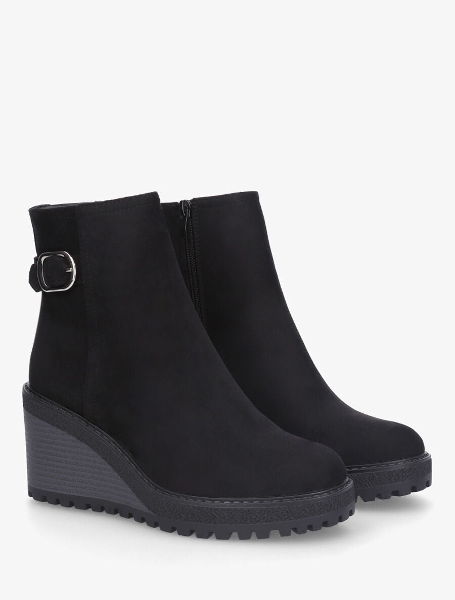 Bottines compensées en suédine - Noir - 4