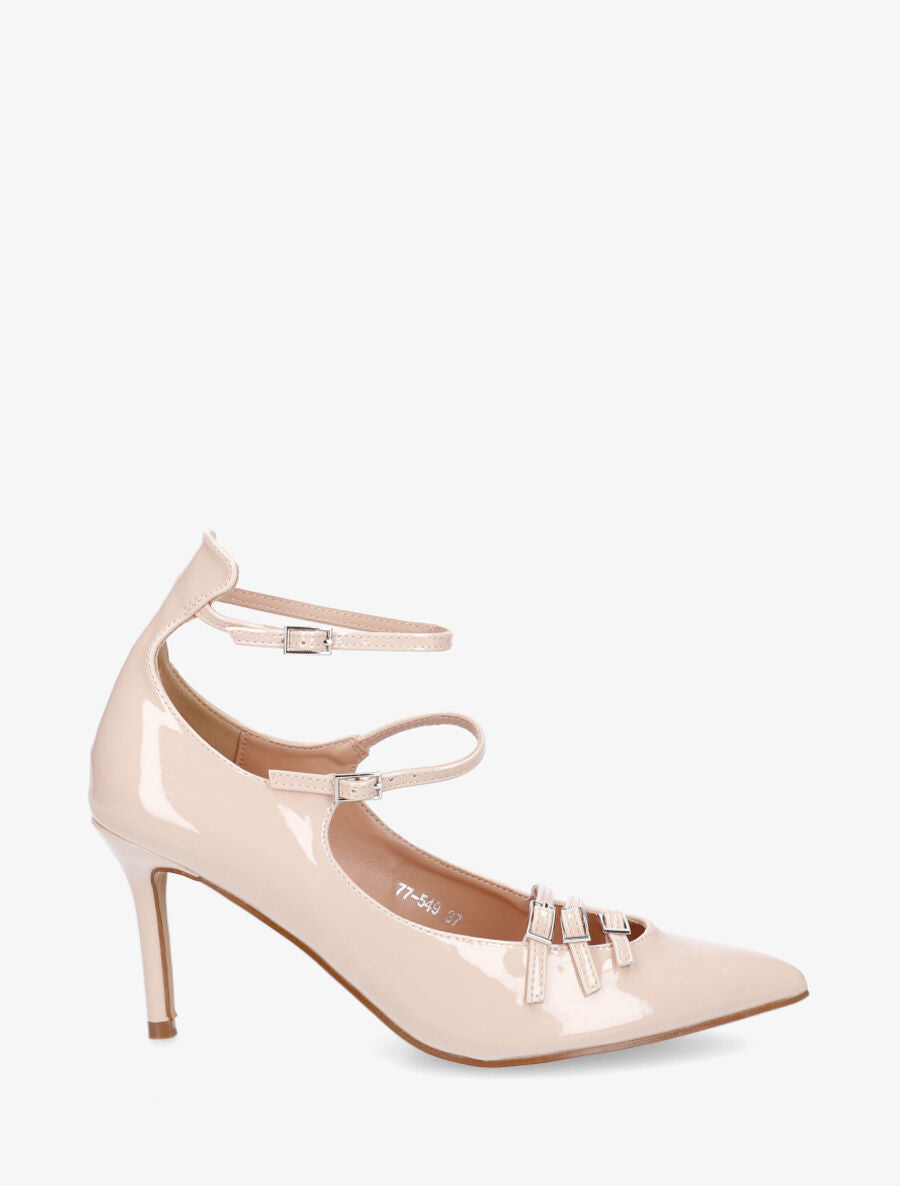 Escarpins vernis à brides à boucle - Beige - 1