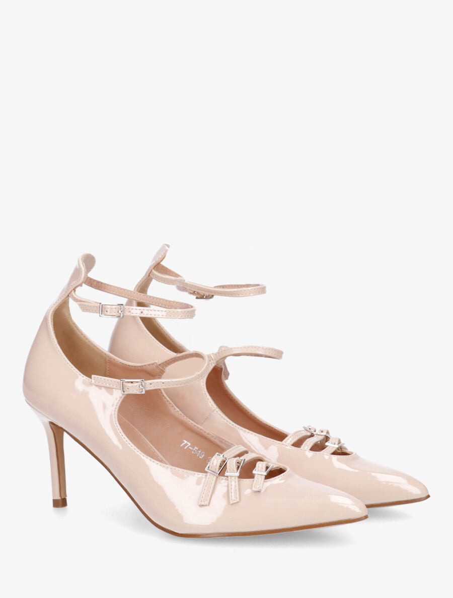 Escarpins vernis à brides à boucle - Beige - 4