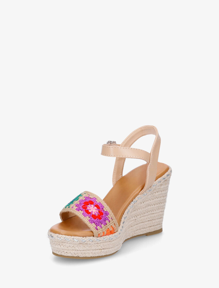 Sandales compensées à bride imprimé floral - Beige - 3