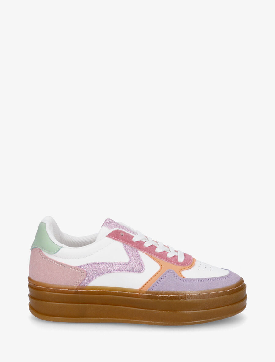 Sneakers à blocs multicolore et semelle épaisse - Rose - 5