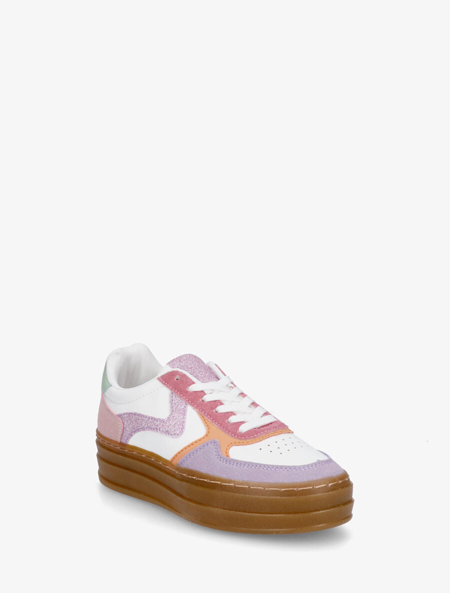 Sneakers à blocs multicolore et semelle épaisse - Rose - 2