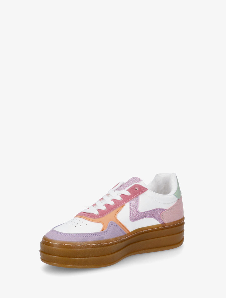 Sneakers à blocs multicolore et semelle épaisse - Rose - 3