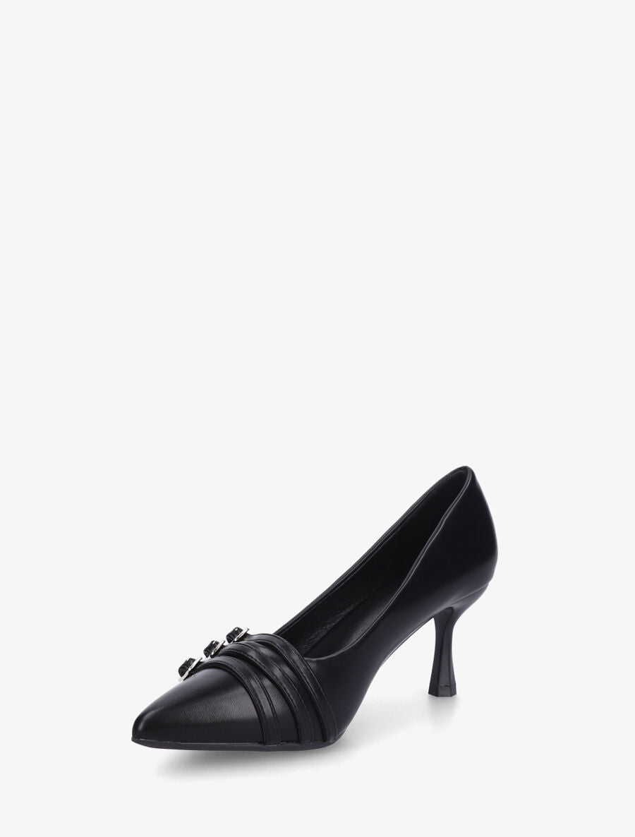 Escarpins en simili à triple boucles décoratives - Noir - 3