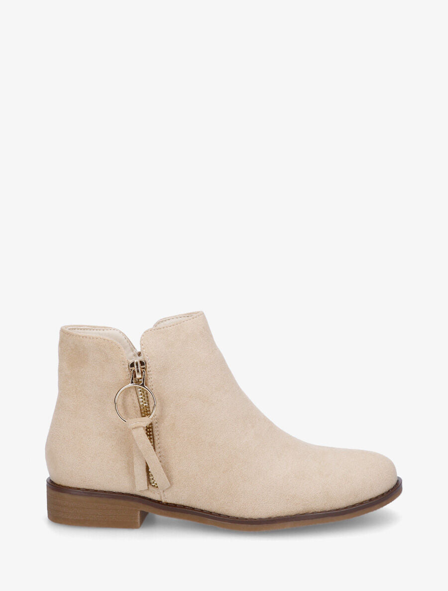 Bottines en suédine à zip décoratif - Beige - 5