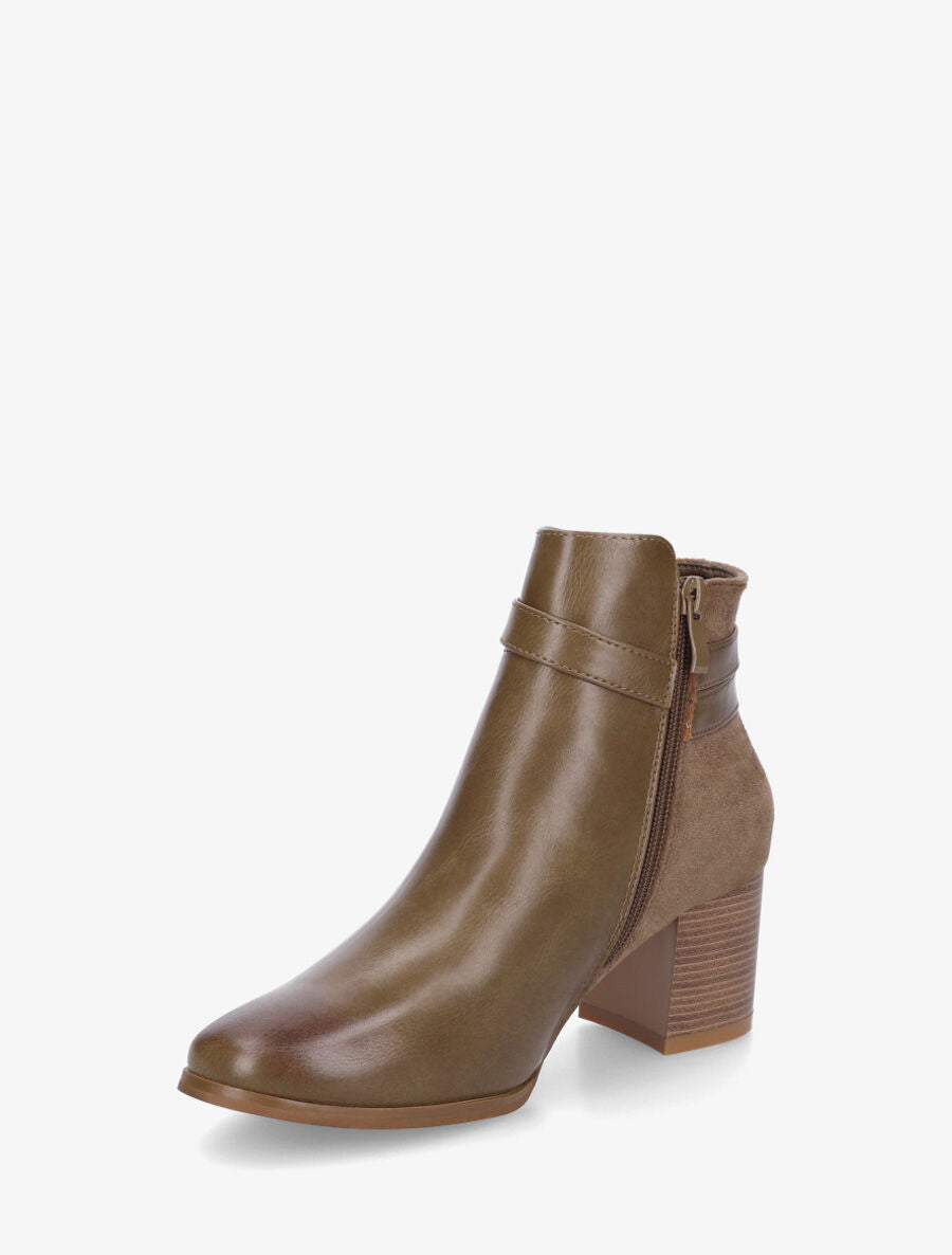 Bottines à talon et boucle décorative - Kaki - 3