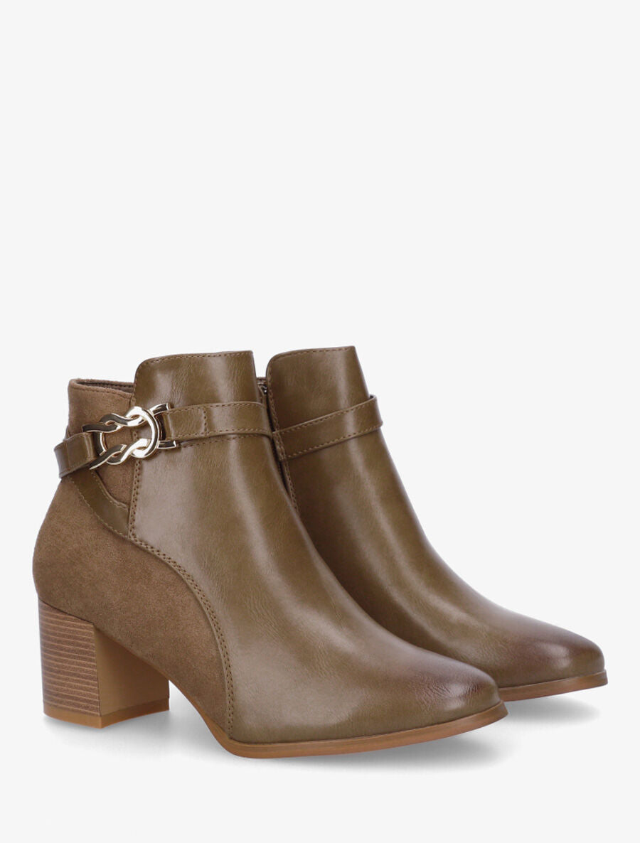 Bottines à talon et boucle décorative - Kaki - 4