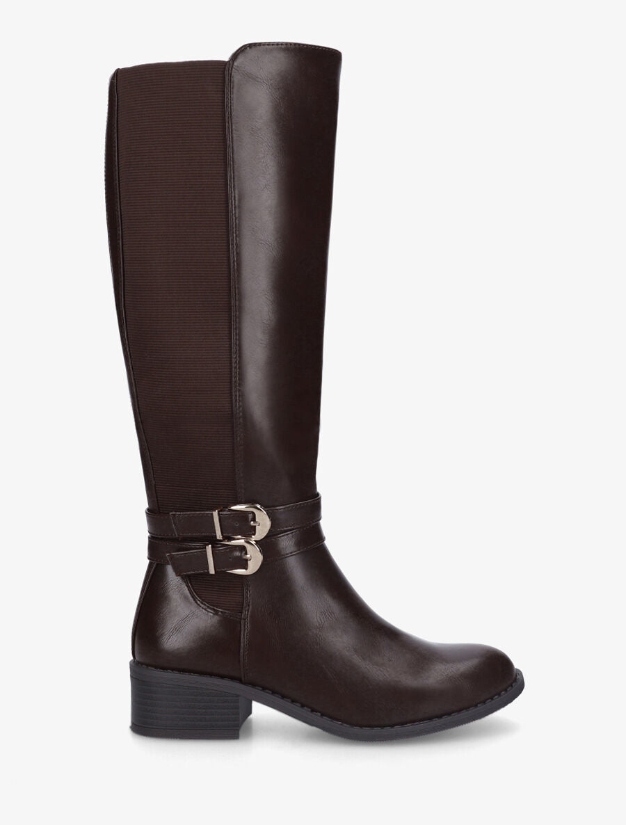 Bottes élastiquées unies à double sangles - Marron - 1
