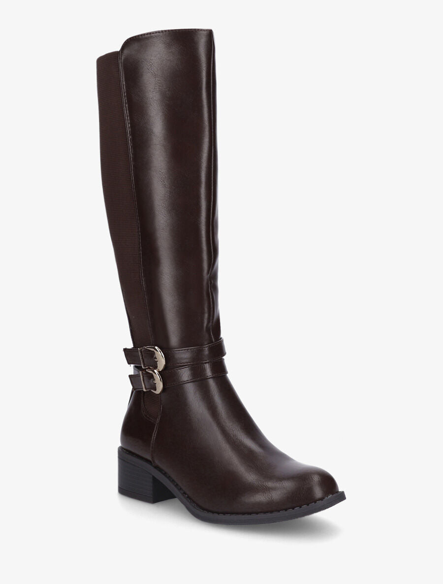 Bottes élastiquées unies à double sangles - Marron - 2