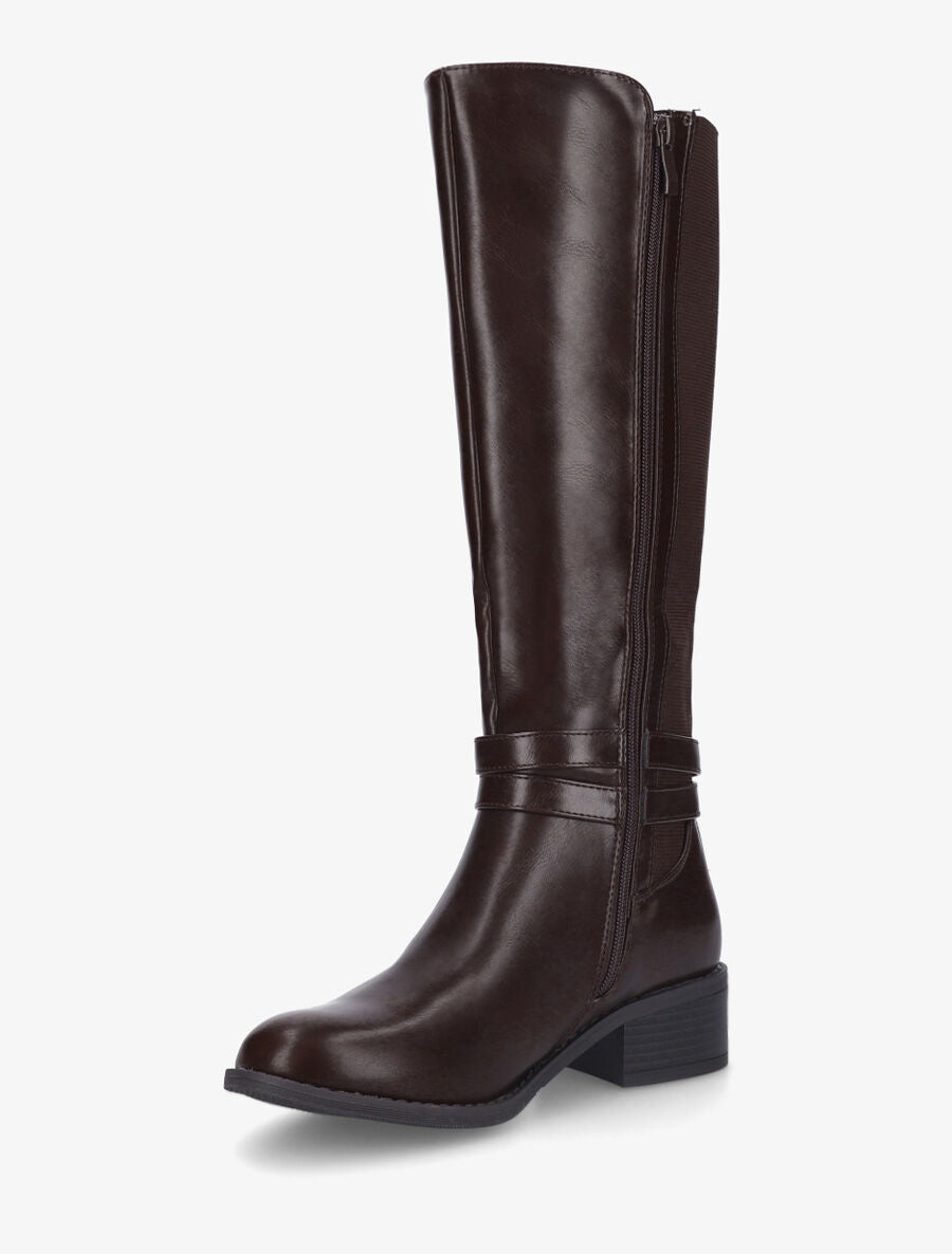 Bottes élastiquées unies à double sangles - Marron - 3