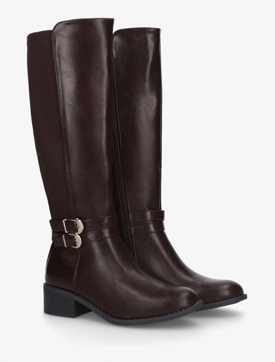 Bottes élastiquées unies à double sangles - Marron - 4