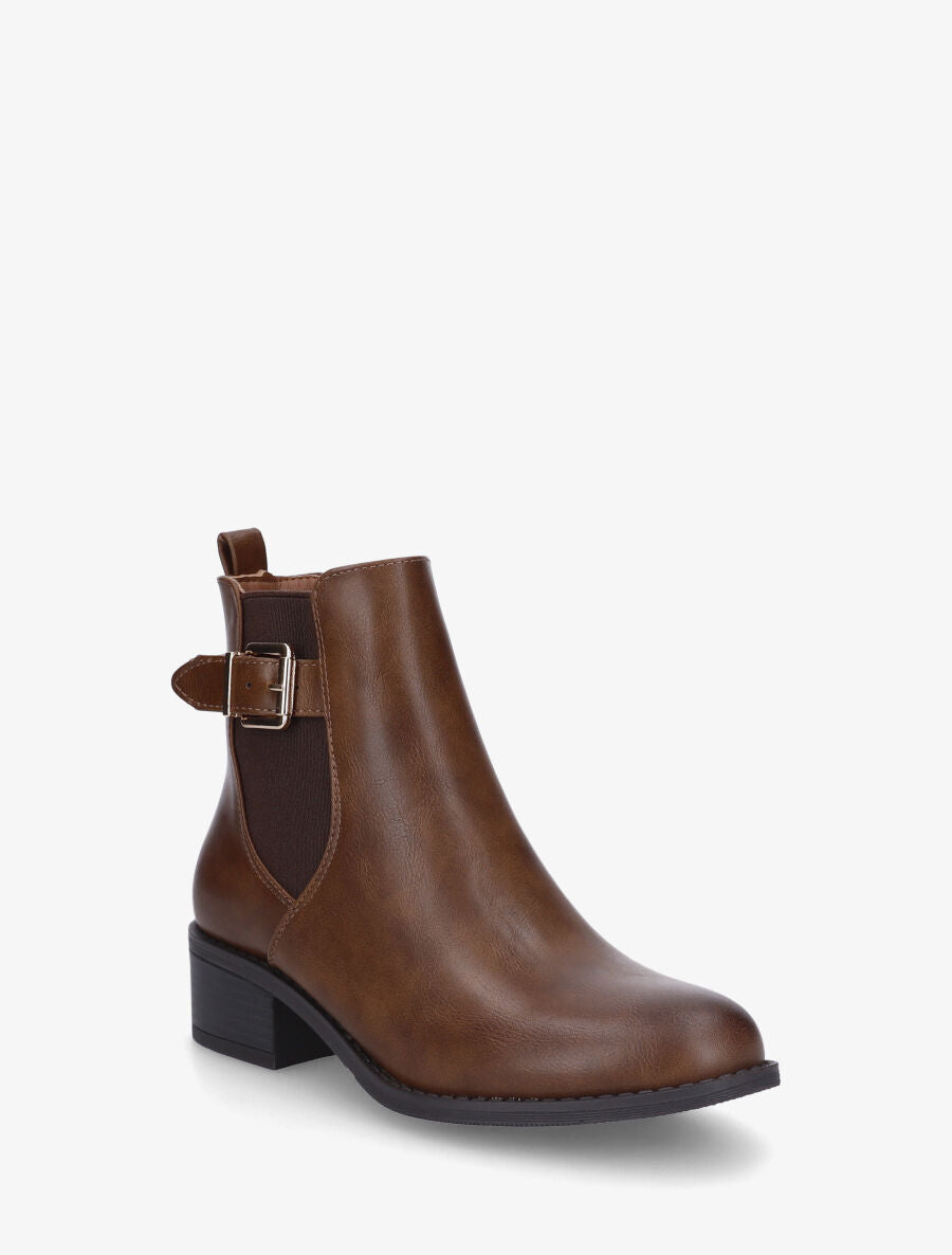 Bottines en simili style chelsea à boucle - Camel foncé - 2
