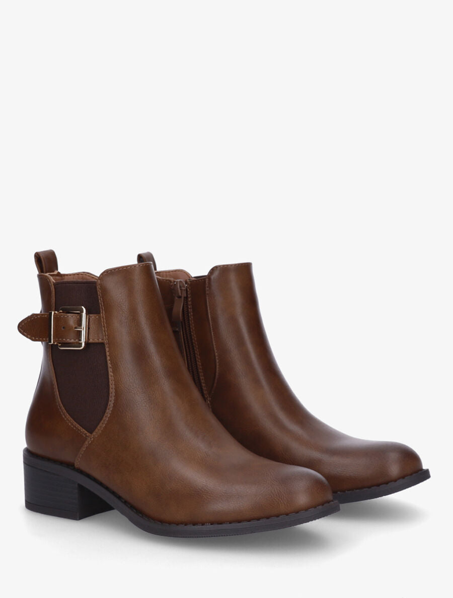 Bottines en simili style chelsea à boucle - Camel foncé - 4